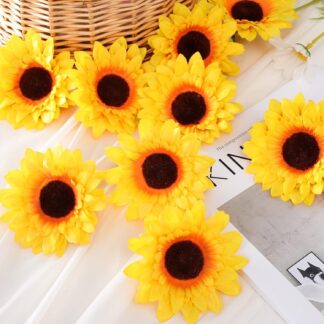 30pcs Artificial Sunflower Heads – 3.5in Faux Silk Sunflowers for DIY Decor