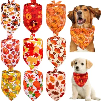 50pcs Thanksgiving & Fall Dog Bandanas – Pumpkin & Turkey Pet Scarves