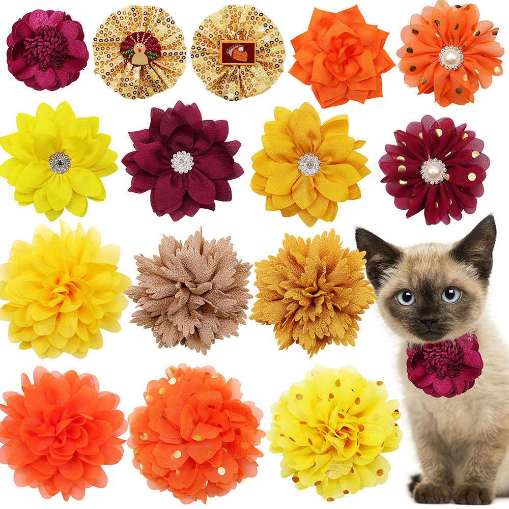 50pcs Thanksgiving Fall Dog Bowties – Adjustable Orange Collar for Pets - Image 5