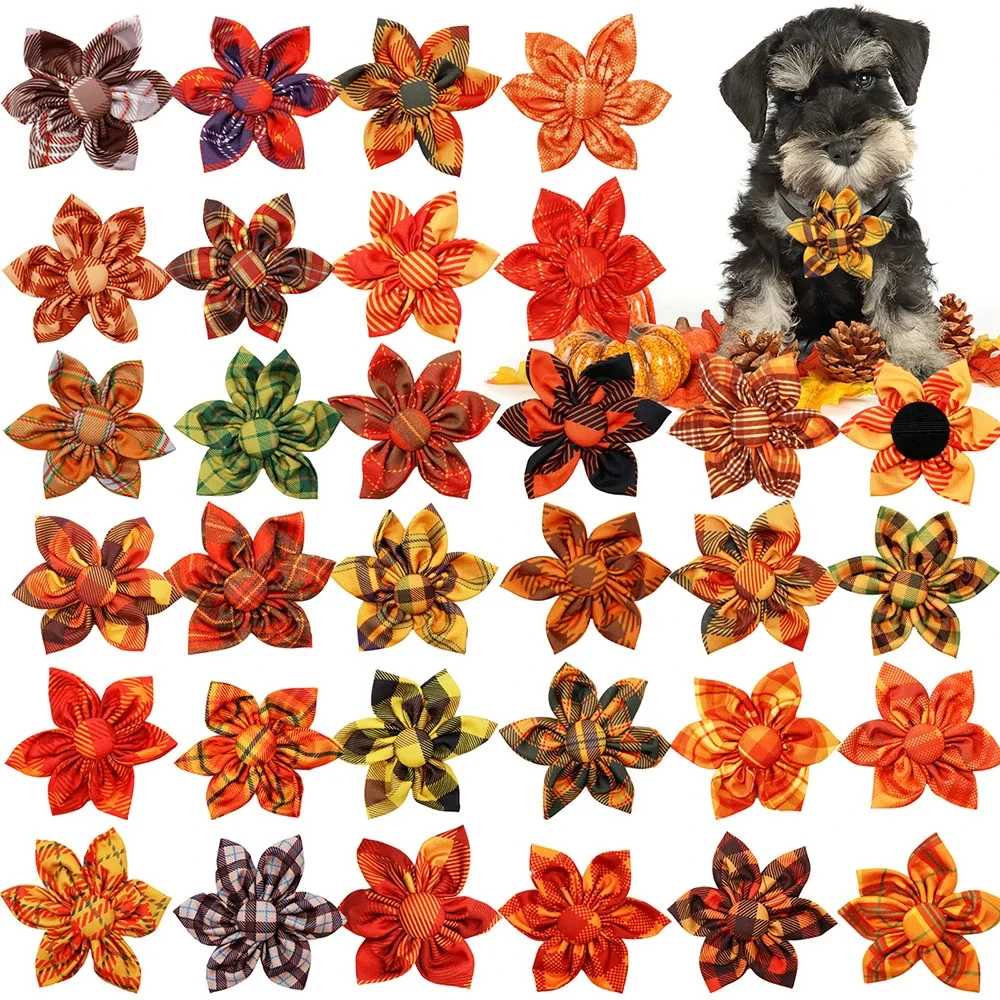 50PCS Fall Thanksgiving Dog Bowtie Collar Set - Movable Pet Accessories - Image 4