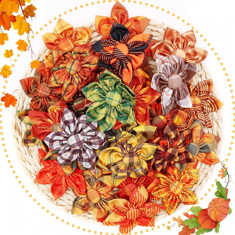 50PCS Fall Thanksgiving Dog Bowtie Collar Set - Movable Pet Accessories