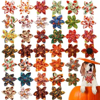 50PCS Autumn Dog Bowties – Movable Thanksgiving Pet Collar Accessories