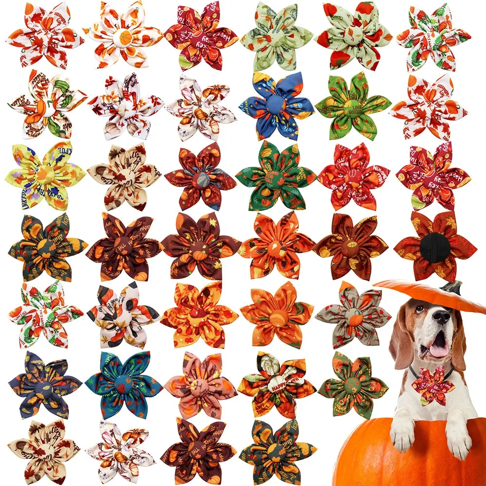 50PCS Autumn Dog Bowties – Movable Thanksgiving Pet Collar Accessories