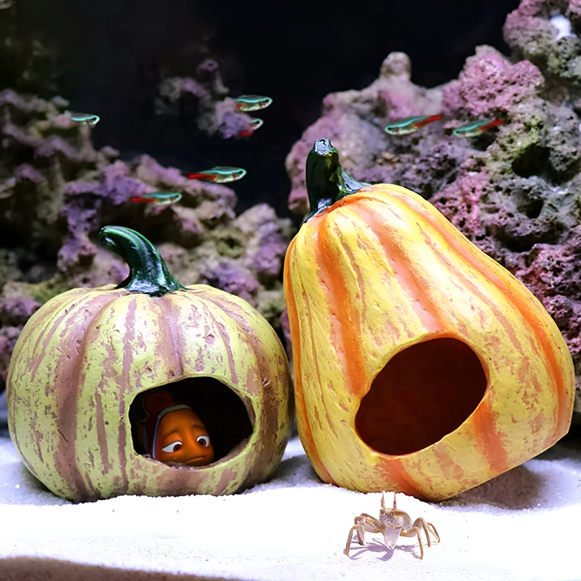 Pumpkin Fish Shelter Aquarium Decoration - Resin Ornament