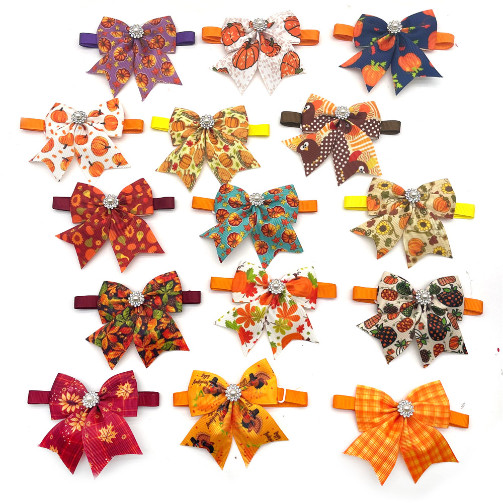 Fall Thanksgiving Dog Bow Ties – 50pcs Small Pet Grooming Accessories - Image 2