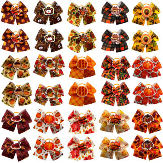 Fall Style Dog Hair Bows with Rubber Bands – 50pcs Pet Grooming Accessories
