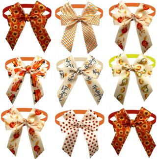 Thanksgiving Fall Dog Bowtie Set – 30pcs Small Pet Grooming Accessories