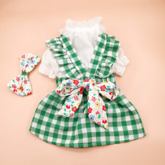 Cozy Autumn Winter Plaid Dog Dress & Harness Skirt Outfit for Small Dogs