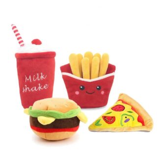 Fun Hamburger & Milkshake Dog Chew Toys - Squeaky Plush Pet Accessories