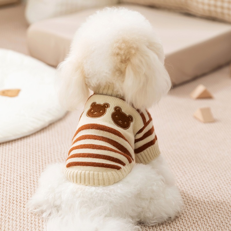 Brown Striped Cartoon Embroidered Pet Sweater - Cozy Dog Pullover - Image 3