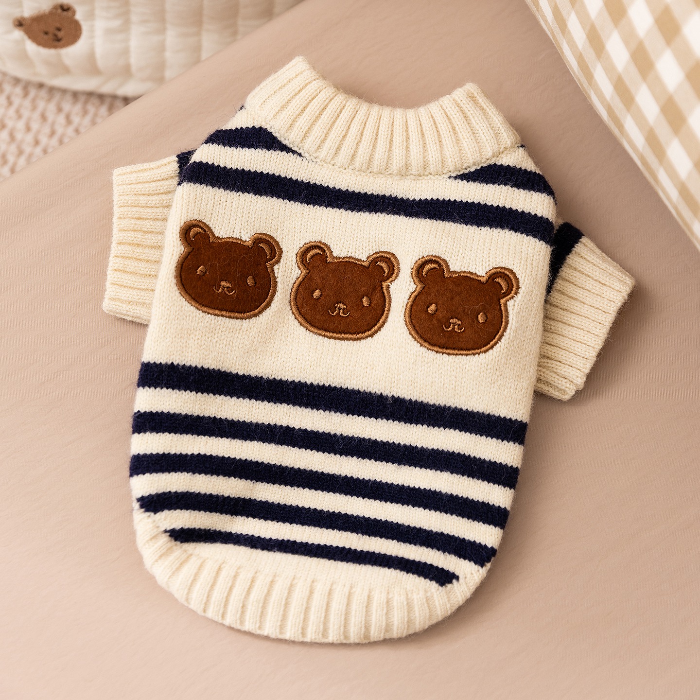 Brown Striped Cartoon Embroidered Pet Sweater - Cozy Dog Pullover - Image 2