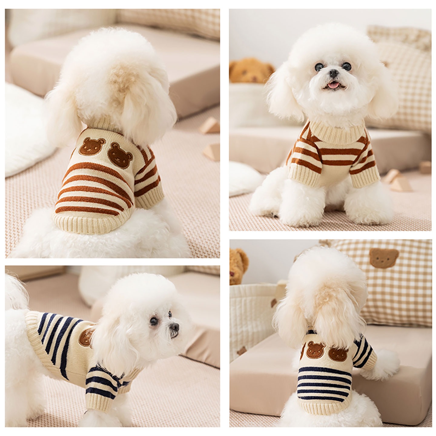 Brown Striped Cartoon Embroidered Pet Sweater - Cozy Dog Pullover - Image 6