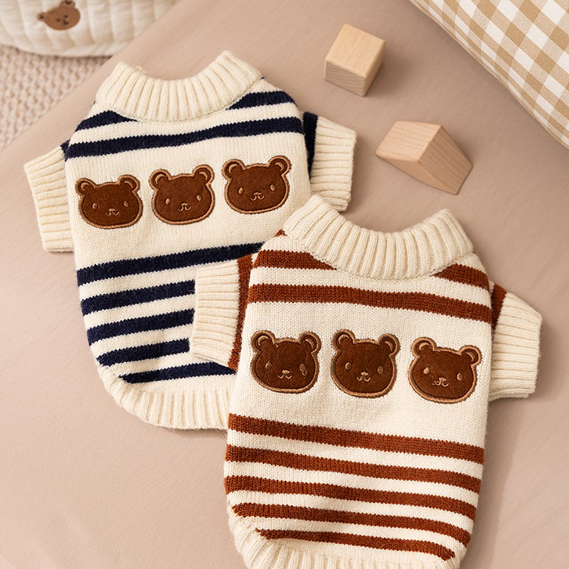 Brown Striped Cartoon Embroidered Pet Sweater - Cozy Dog Pullover - Image 5