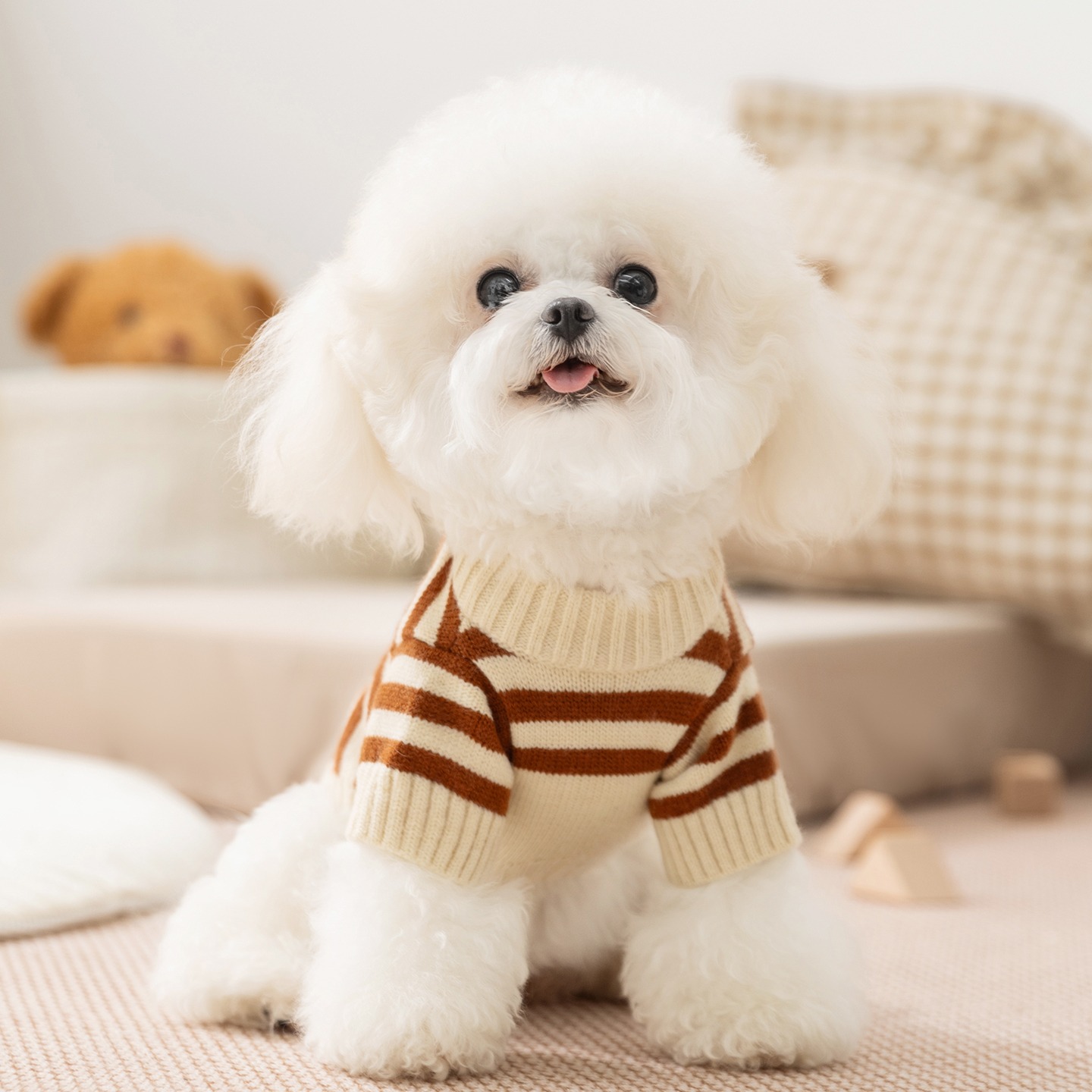 Brown Striped Cartoon Embroidered Pet Sweater - Cozy Dog Pullover