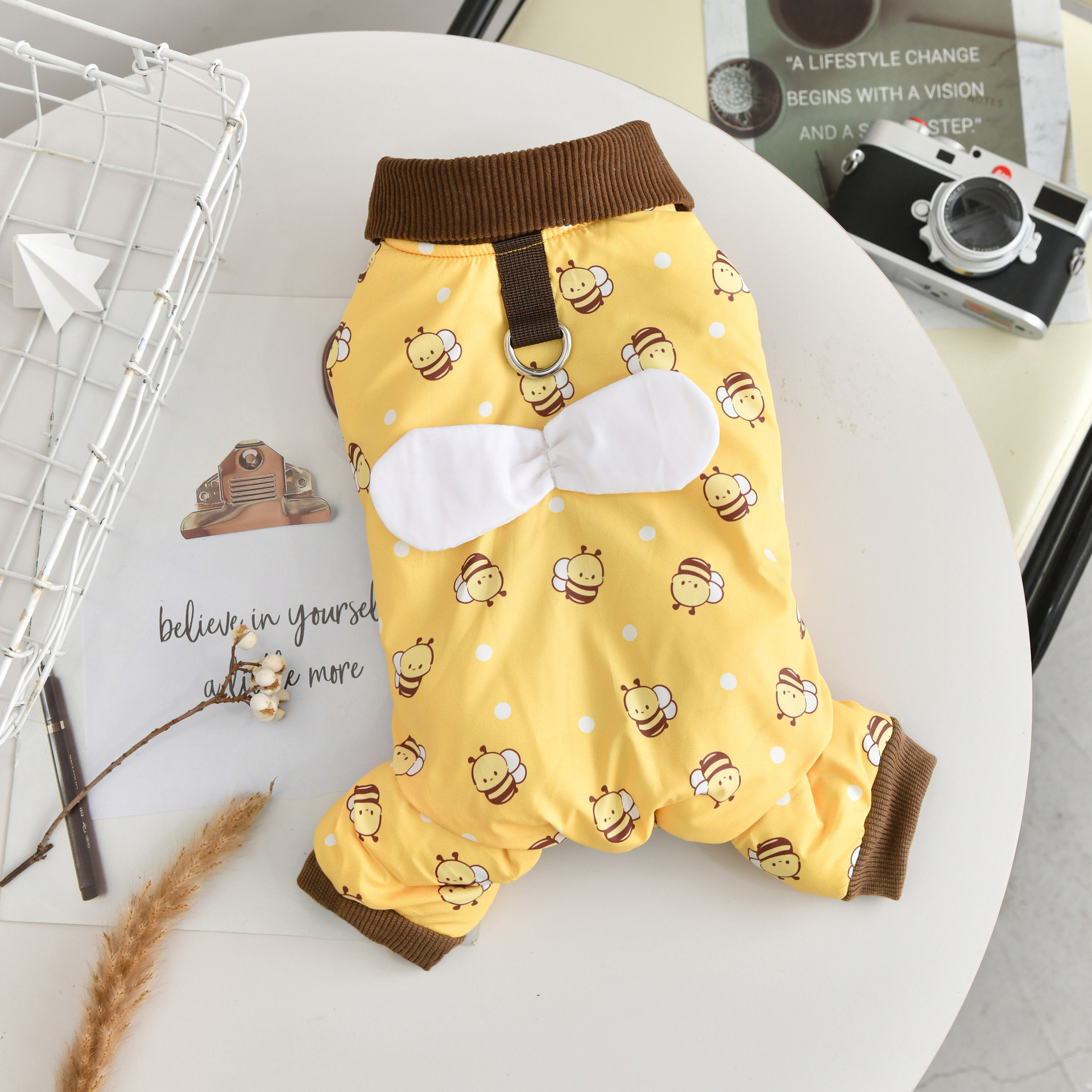 Cozy Yellow Bee Dog Overalls - Image 2