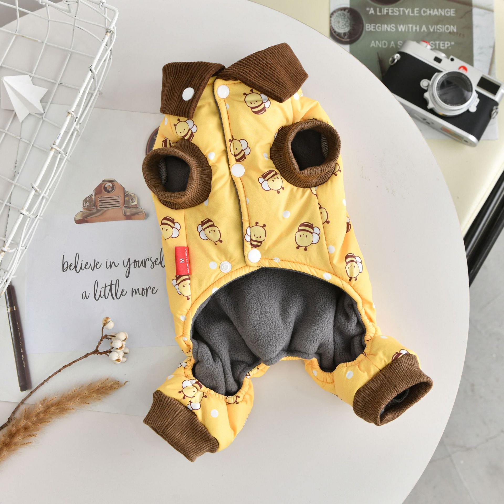 Cozy Yellow Bee Dog Overalls - Image 3