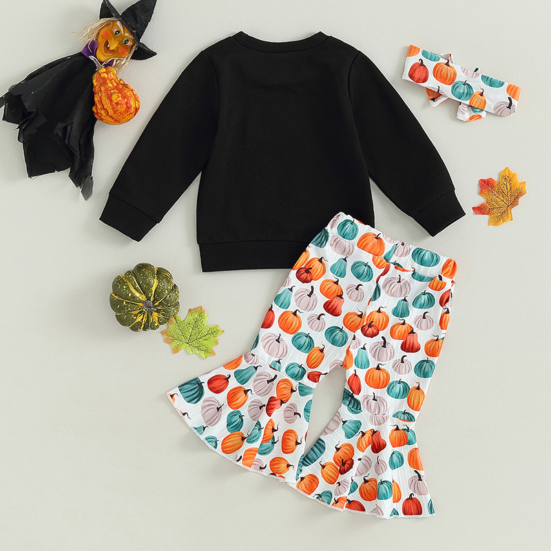 Adorable 3-Piece Baby Girls Outfit Set - Pumpkin Print & Headband - Image 2