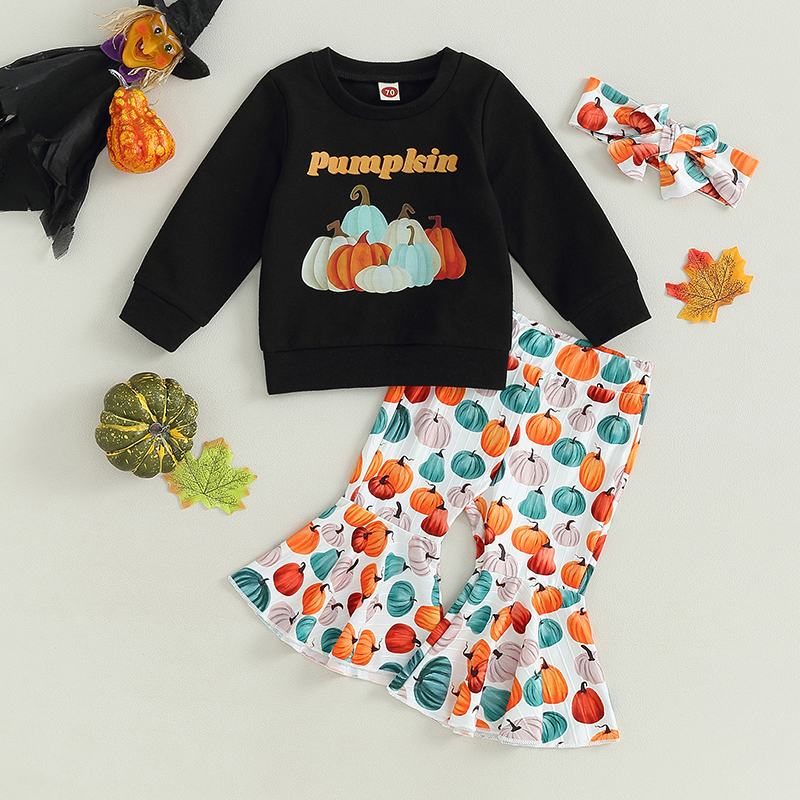 Adorable 3-Piece Baby Girls Outfit Set - Pumpkin Print & Headband