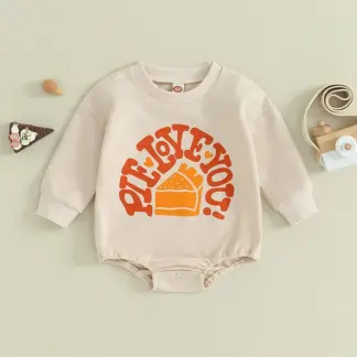 Baby Thanksgiving Long Sleeve Romper – Letter & Pie Print Outfit