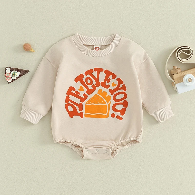 Baby Thanksgiving Long Sleeve Romper – Letter & Pie Print Outfit