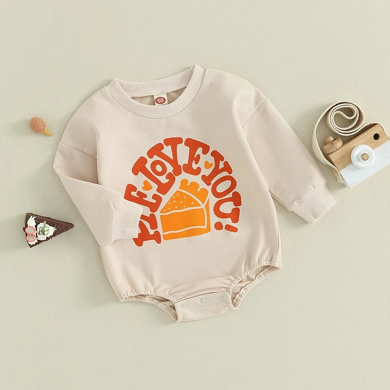 Baby Thanksgiving Long Sleeve Romper – Letter & Pie Print Outfit - Image 2