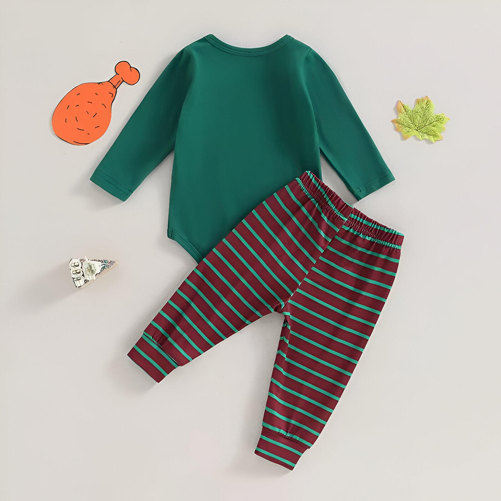 Thanksgiving Turkey Romper & Stripe Pants Set for Toddlers – 2Pcs Outfit - Image 3