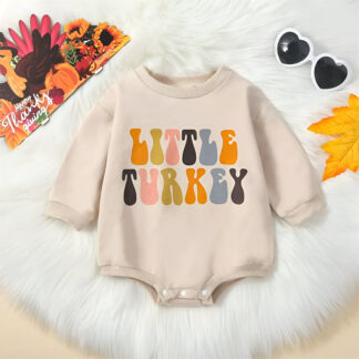 Infant Baby Thanksgiving Jumpsuit with Turkey & Letter Print – Long Sleeve Romper