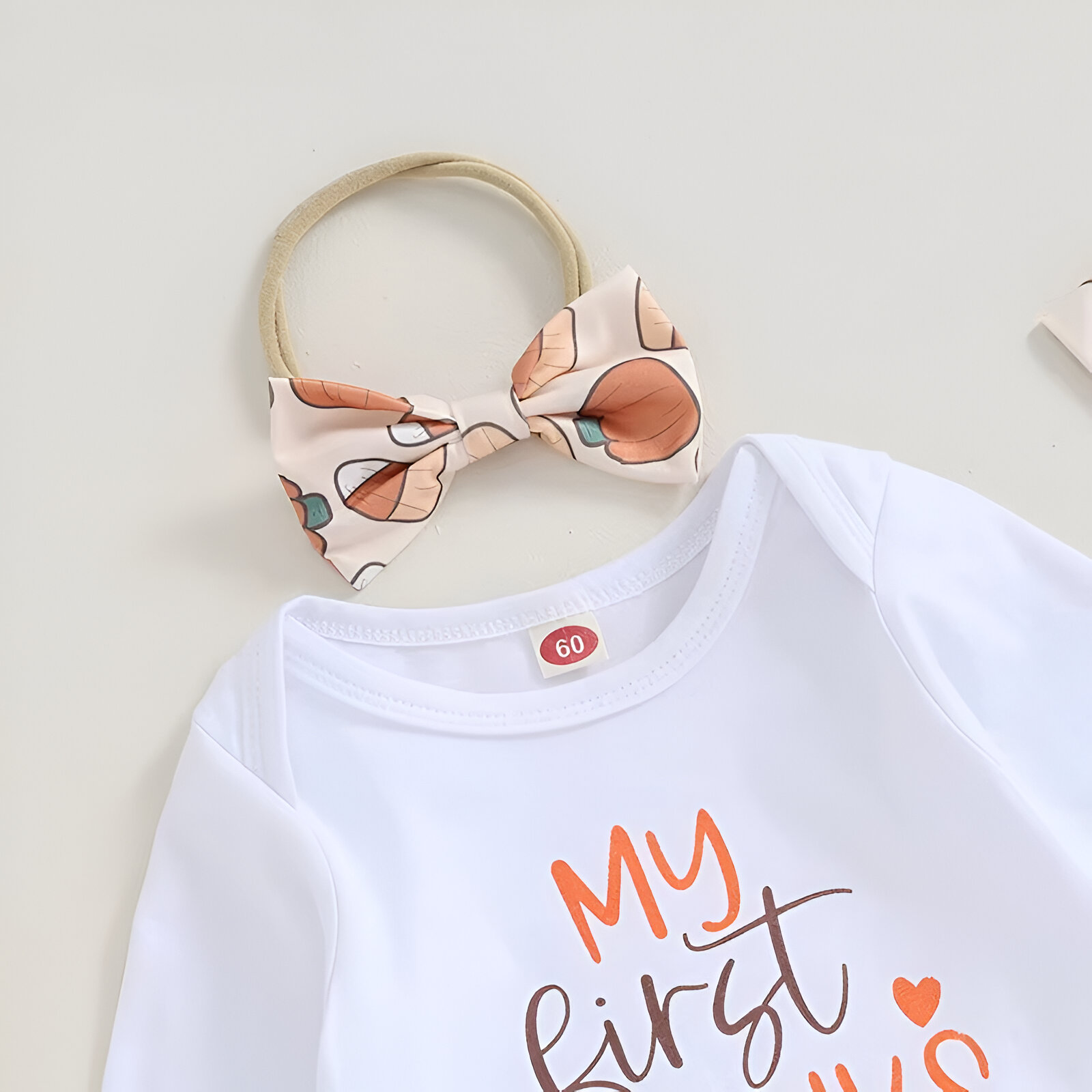 Baby Thanksgiving Outfit Set – Long Sleeve Romper, Pumpkin Pants & Hat - Image 3