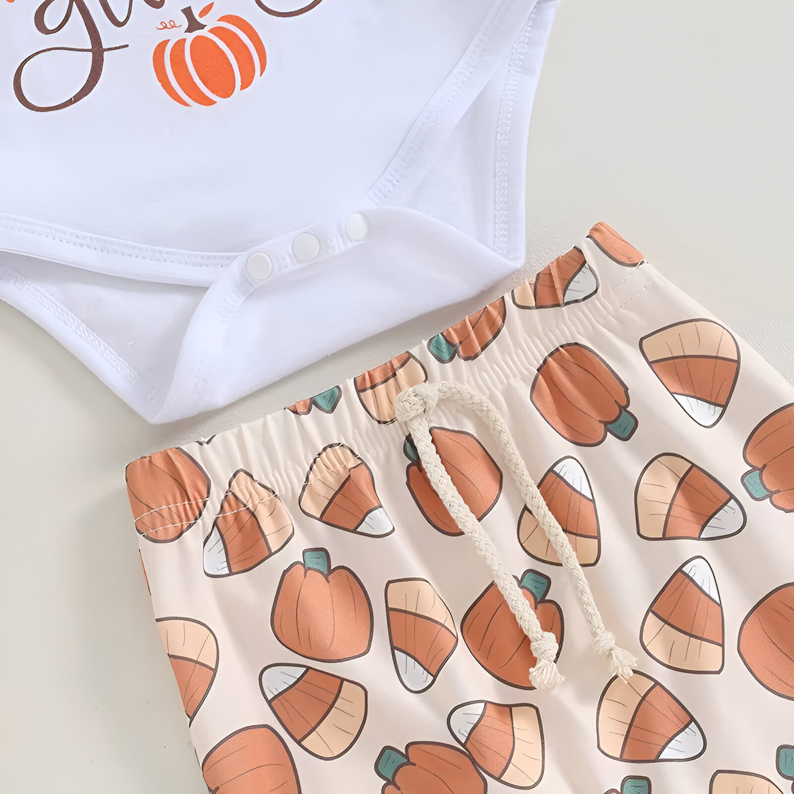 Baby Thanksgiving Outfit Set – Long Sleeve Romper, Pumpkin Pants & Hat - Image 4
