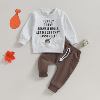Baby Boy Thanksgiving Turkey Print Sweatshirt & Pants Set
