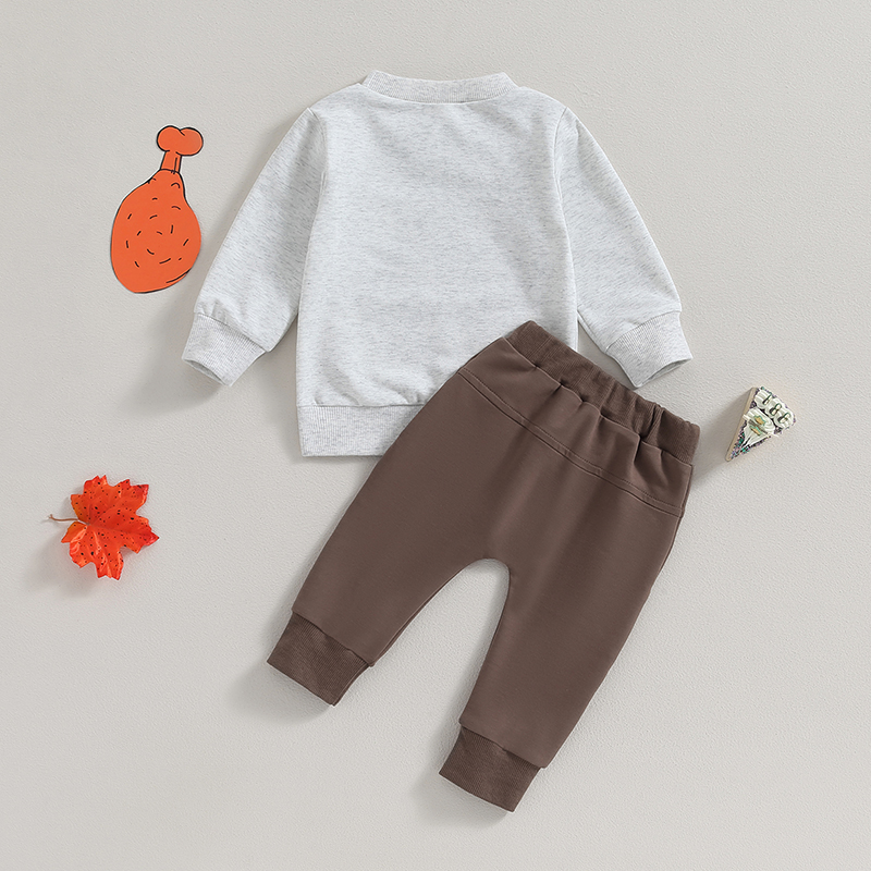 Baby Boy Thanksgiving Turkey Print Sweatshirt & Pants Set - Image 2