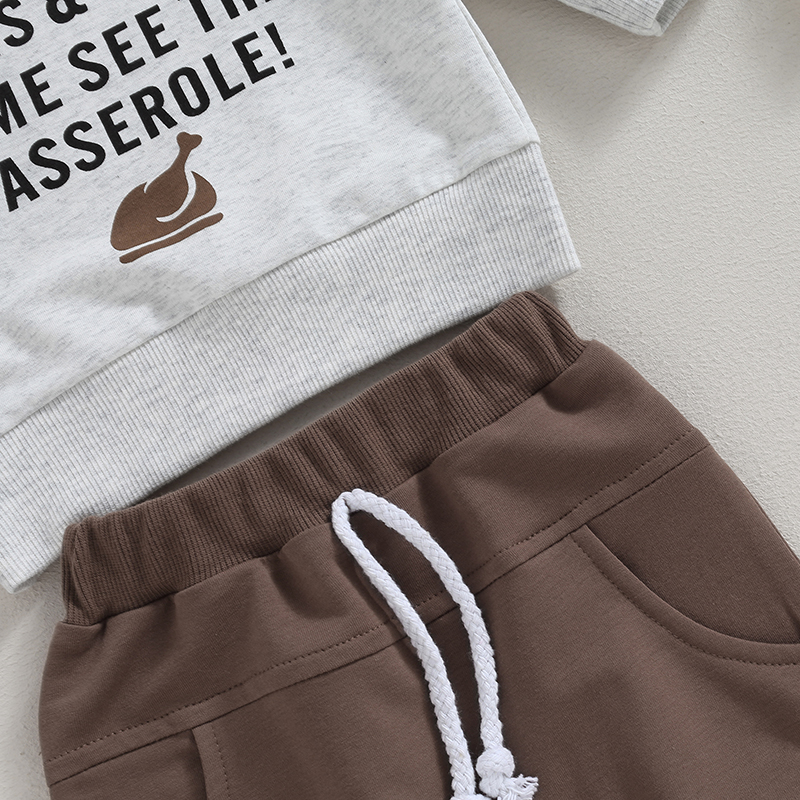 Baby Boy Thanksgiving Turkey Print Sweatshirt & Pants Set - Image 5