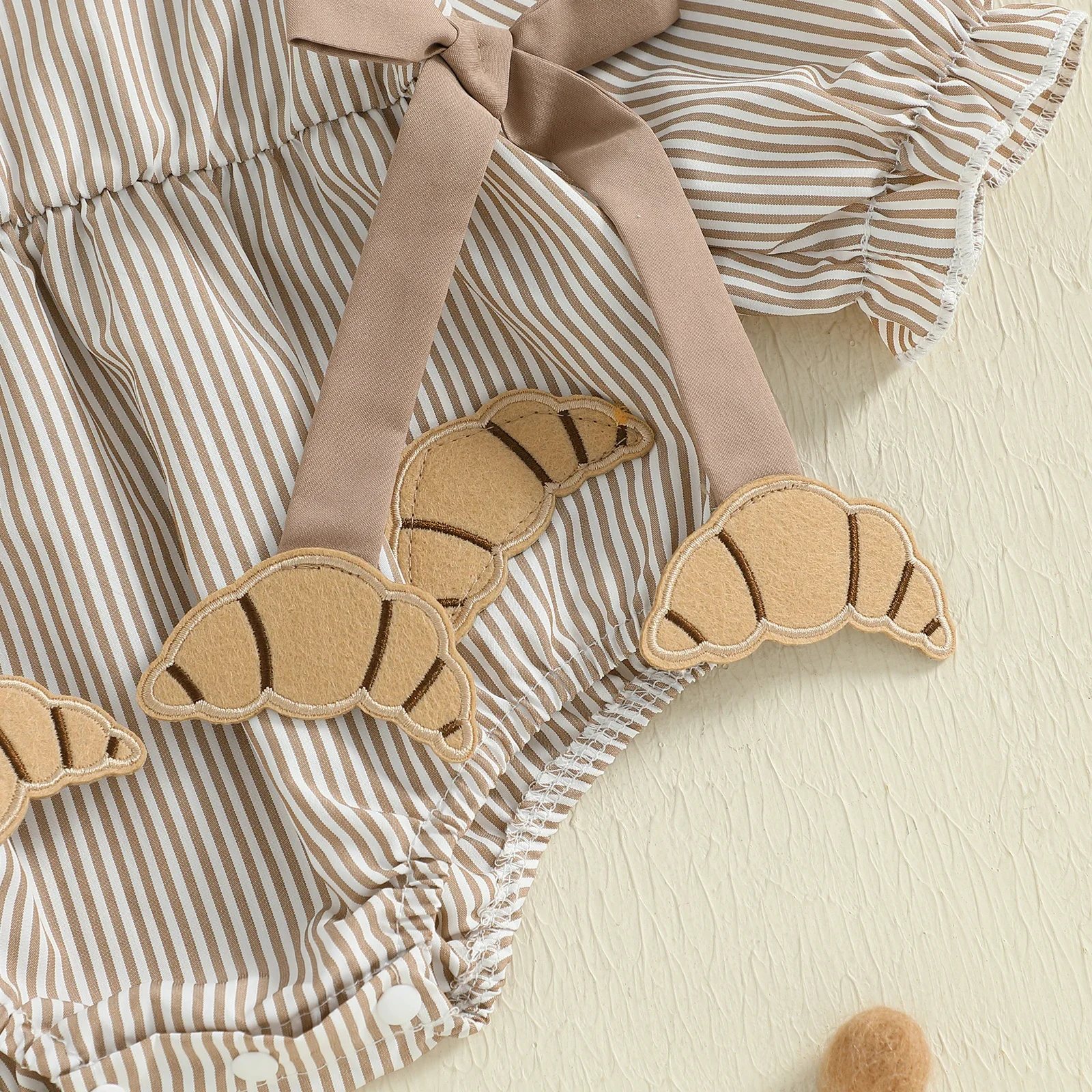 Newborn Baby Girl Thanksgiving Romper – Striped Long Sleeve Ruffle Bodysuit - Image 5