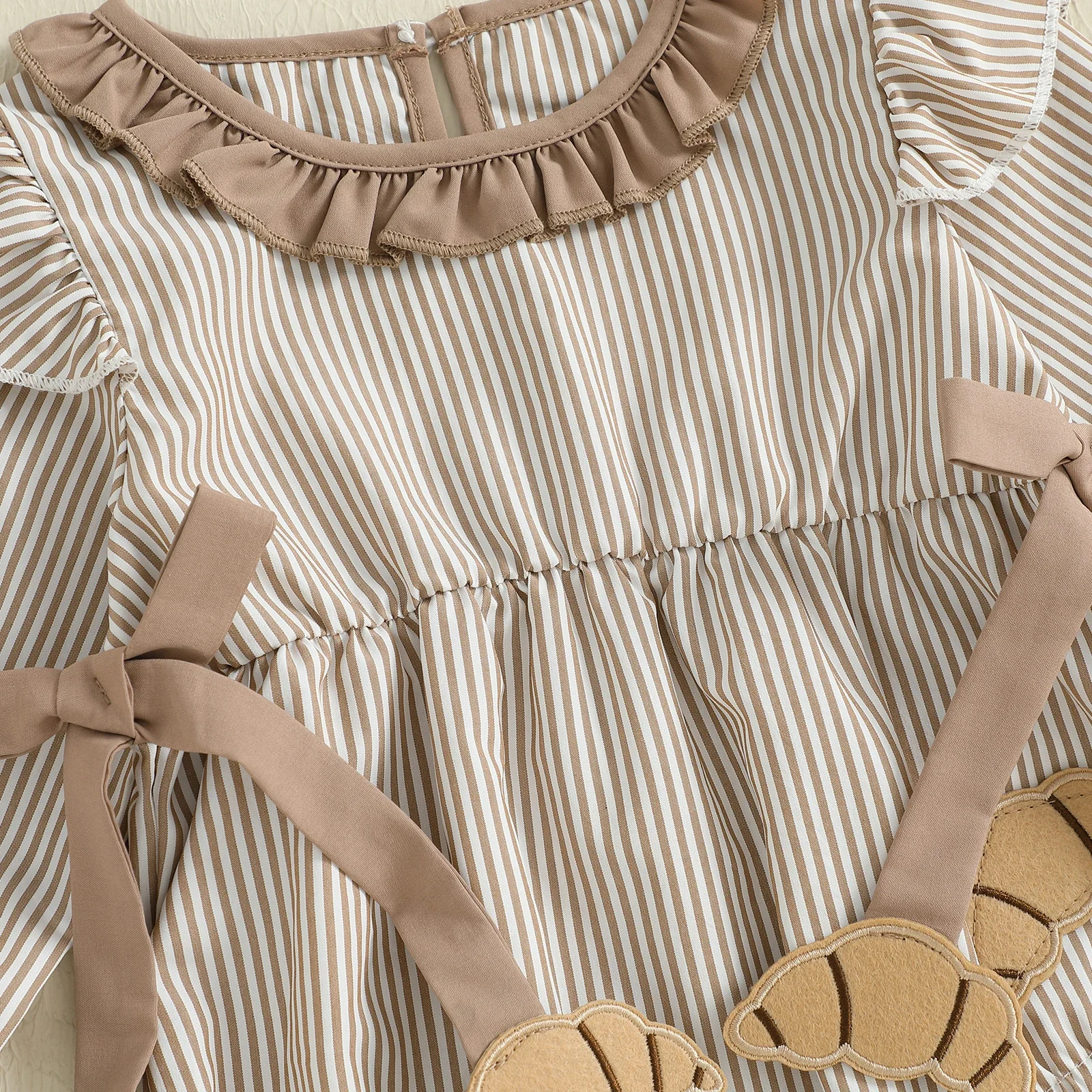 Newborn Baby Girl Thanksgiving Romper – Striped Long Sleeve Ruffle Bodysuit - Image 2