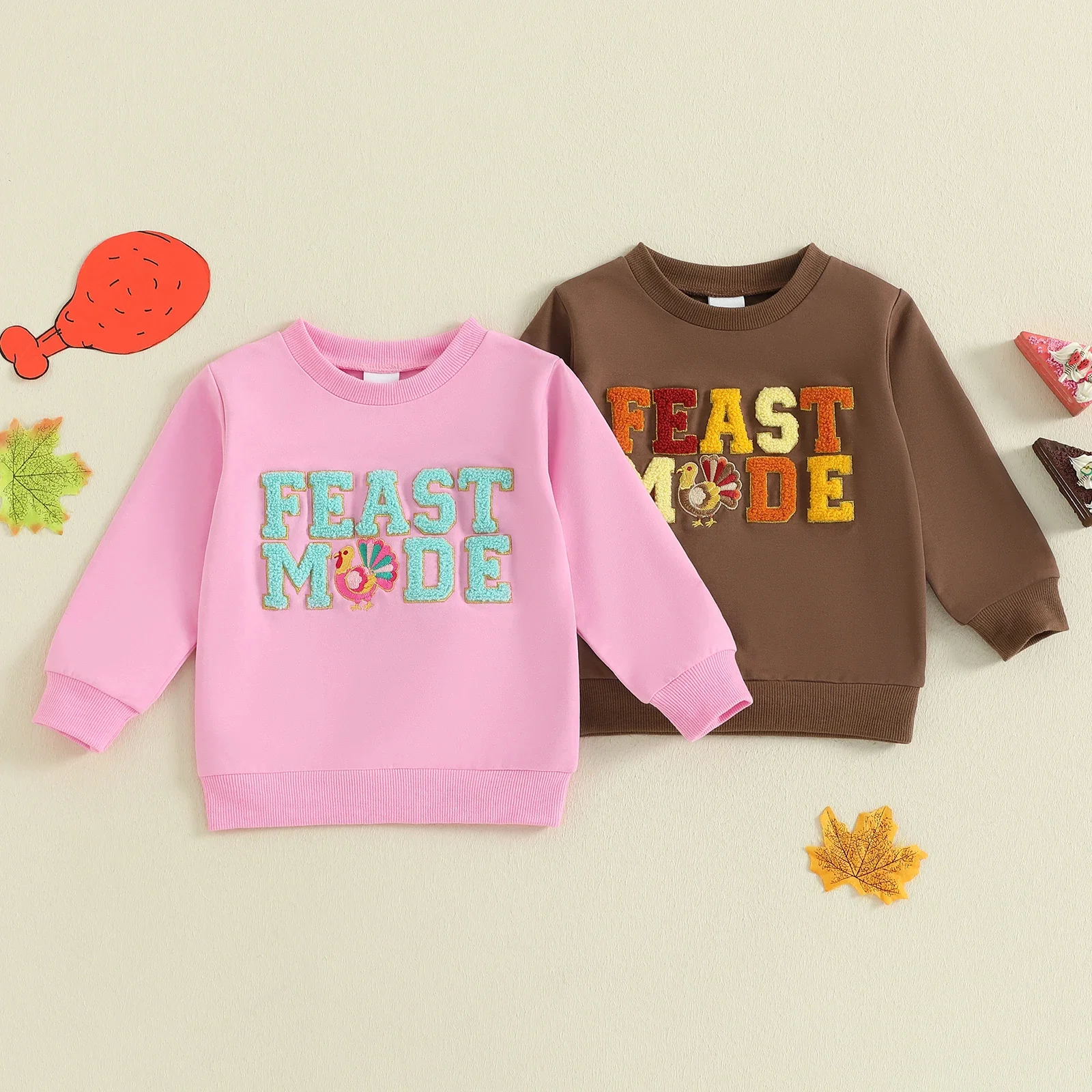 Toddler Thanksgiving Turkey Embroidered Sweatshirt – Cozy Fall Pullover