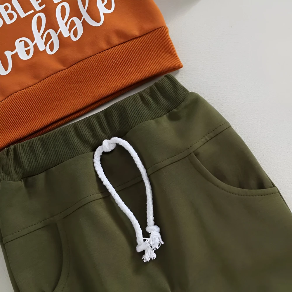 Toddler Boys Thanksgiving Outfit Letter Print Sweatshirt & Pants Set - Image 4