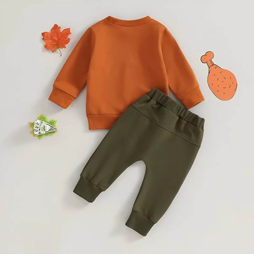 Toddler Boys Thanksgiving Outfit Letter Print Sweatshirt & Pants Set - Image 2