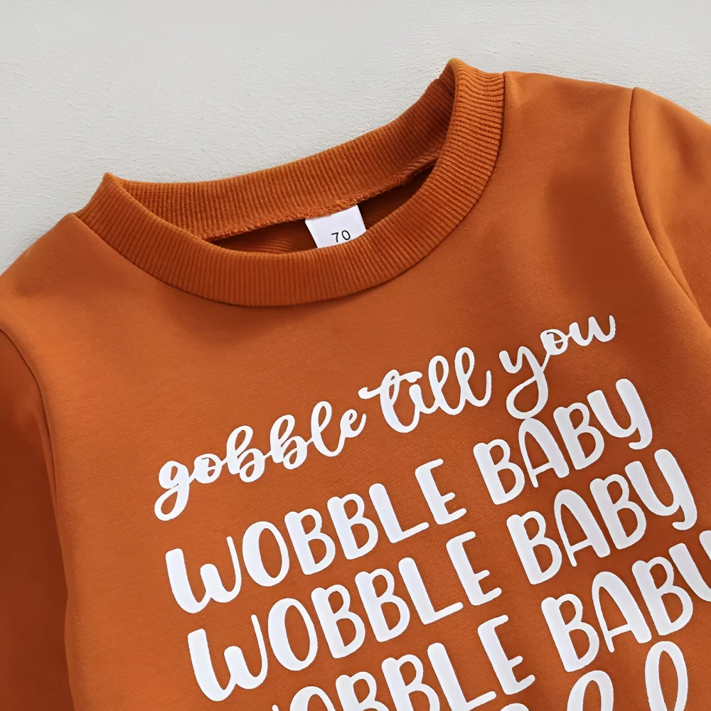 Toddler Boys Thanksgiving Outfit Letter Print Sweatshirt & Pants Set - Image 3