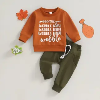 Toddler Boys Thanksgiving Outfit Letter Print Sweatshirt & Pants Set