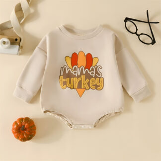 Baby Thanksgiving Feather Print Long Sleeve Romper – Soft Newborn Bodysuit