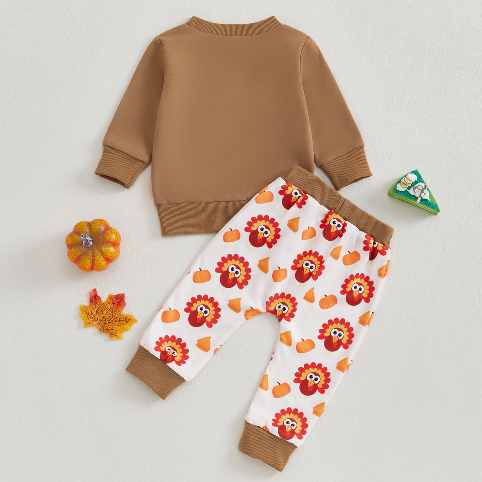 Toddler Thanksgiving Outfit Set - Turkey Print Sweatshirt & Pants - Image 3