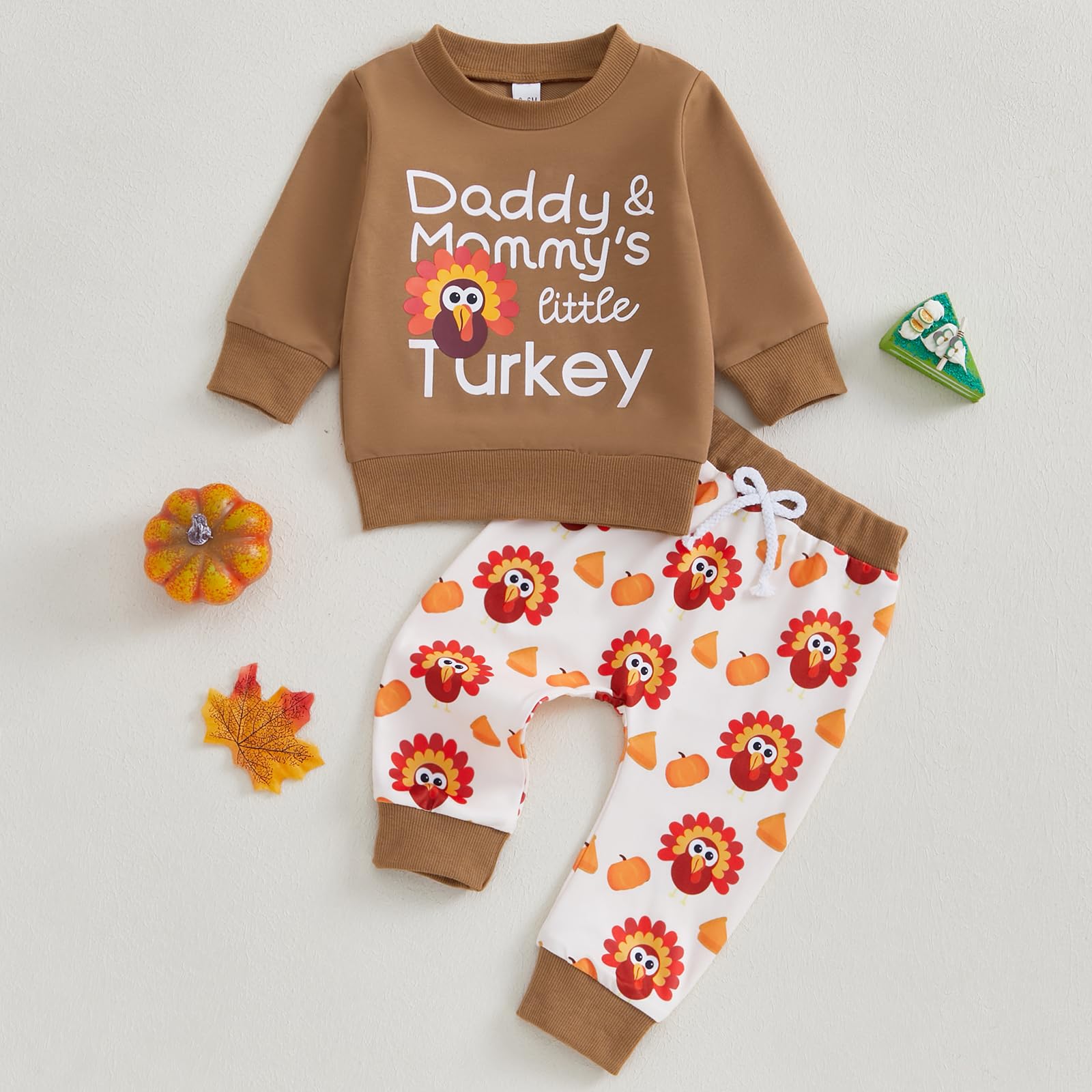 Toddler Thanksgiving Outfit Set - Turkey Print Sweatshirt & Pants - Image 2