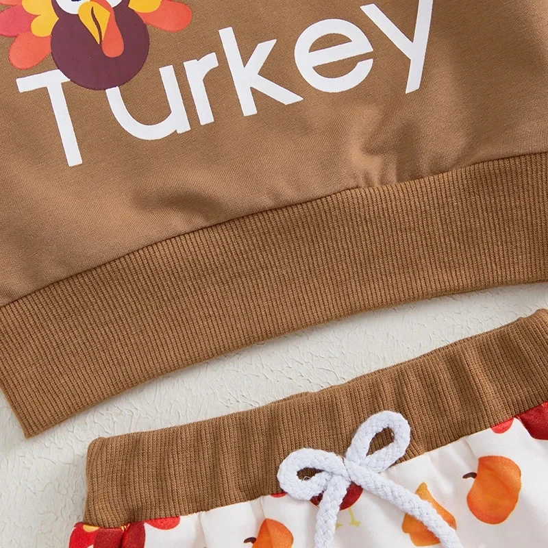 Toddler Thanksgiving Outfit Set - Turkey Print Sweatshirt & Pants - Image 5