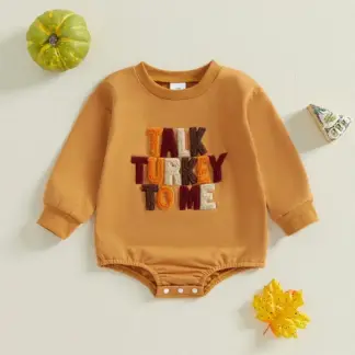 Baby Thanksgiving Romper Long Sleeve Embroidered Bodysuit for Boys & Girls