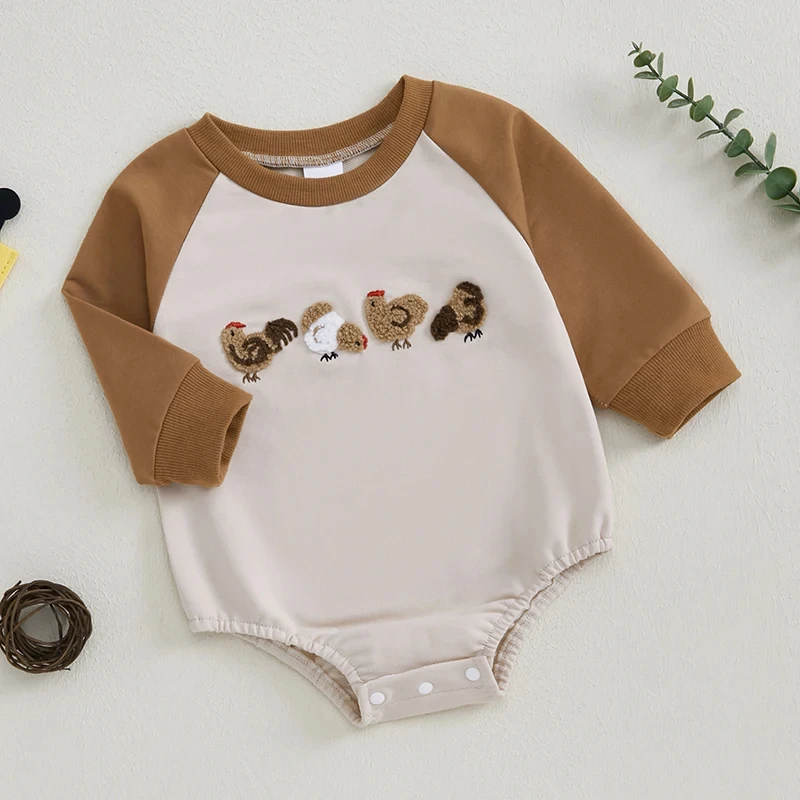 Adorable Chick Embroidered Baby Romper – Cozy Fall Long Sleeve Jumpsuit - Image 2
