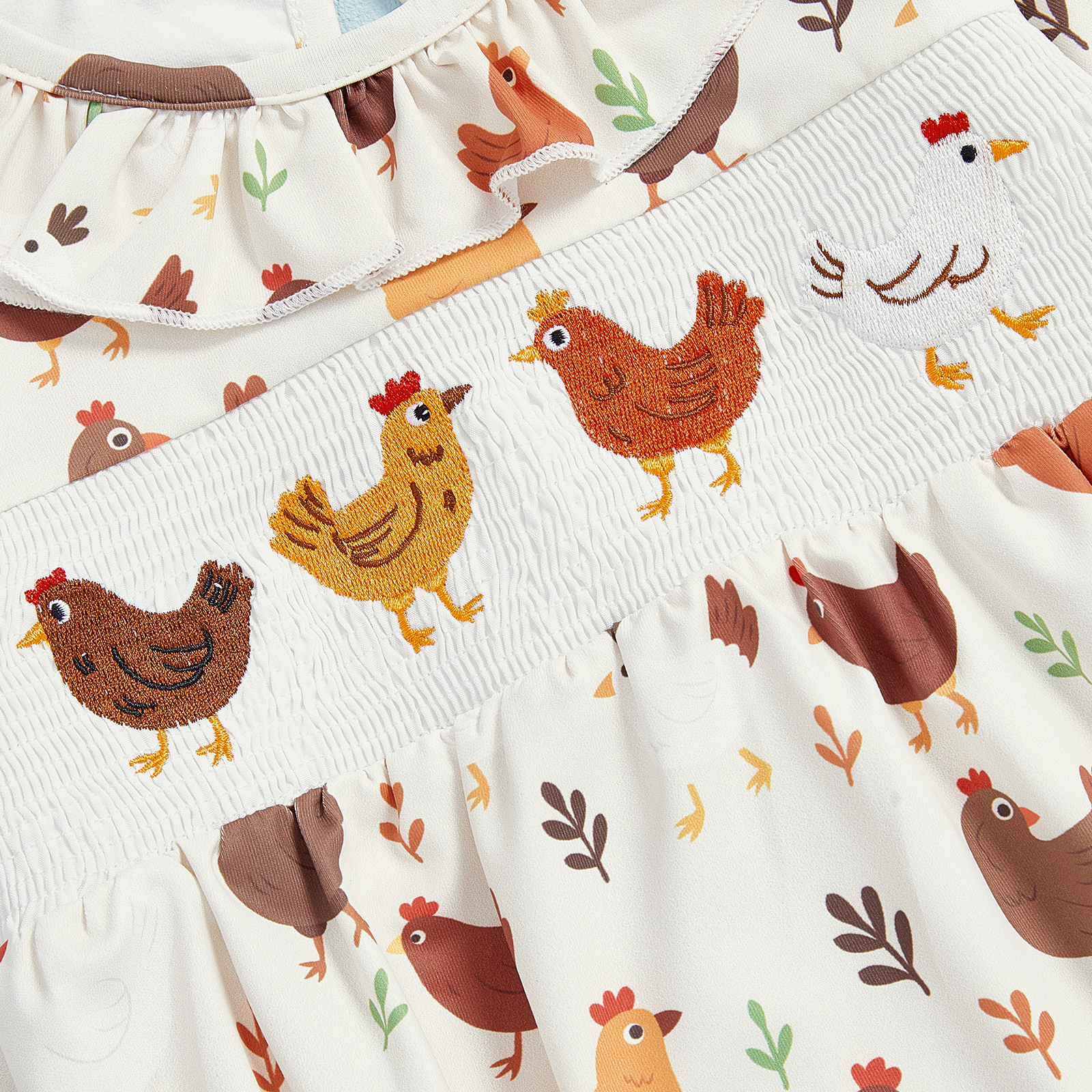 Baby Girl Autumn Ruffled Romper with Chicken Embroidery – 0-18M - Image 3