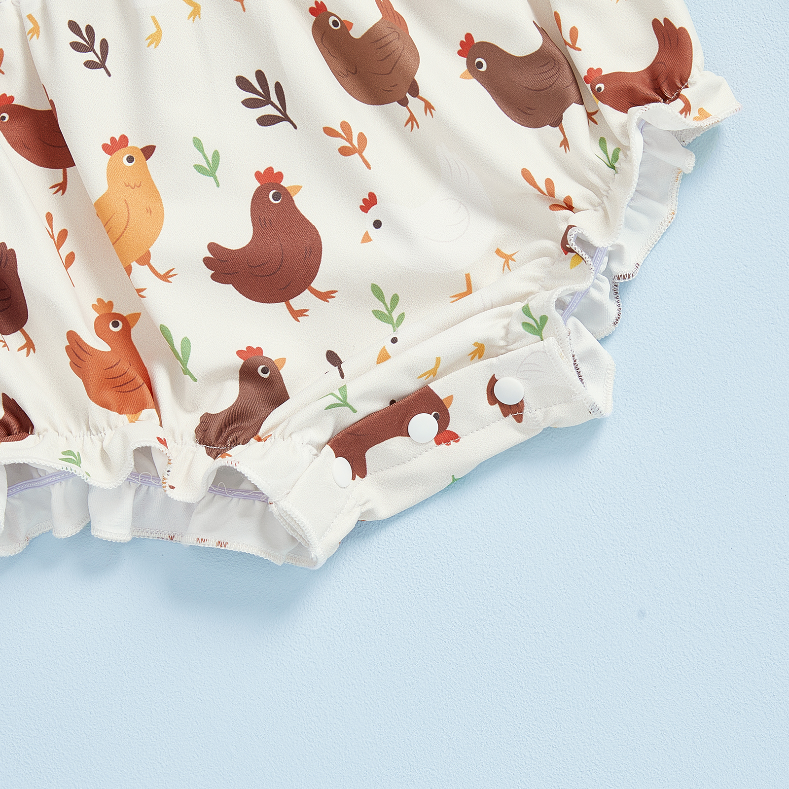 Baby Girl Autumn Ruffled Romper with Chicken Embroidery – 0-18M - Image 6