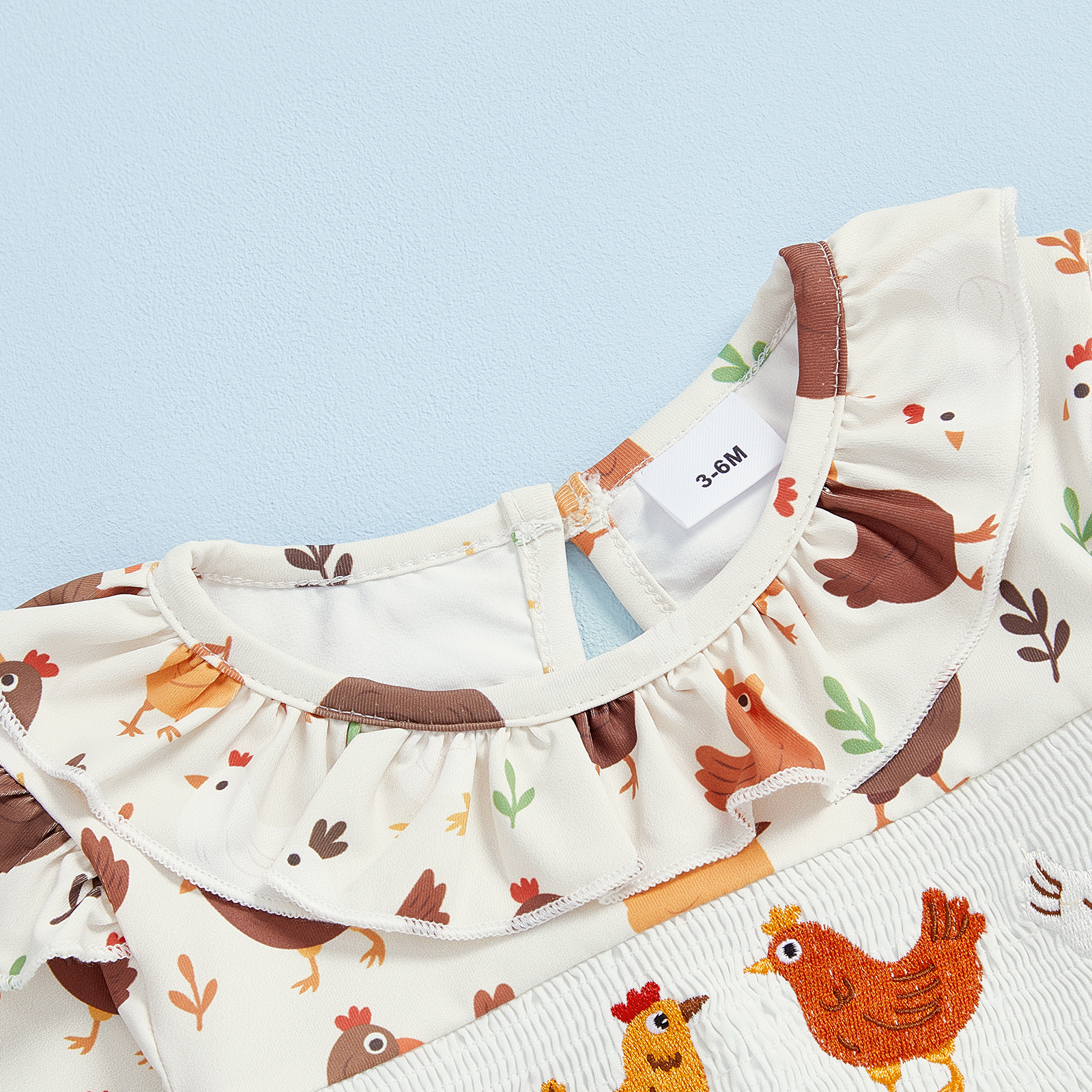 Baby Girl Autumn Ruffled Romper with Chicken Embroidery – 0-18M - Image 5