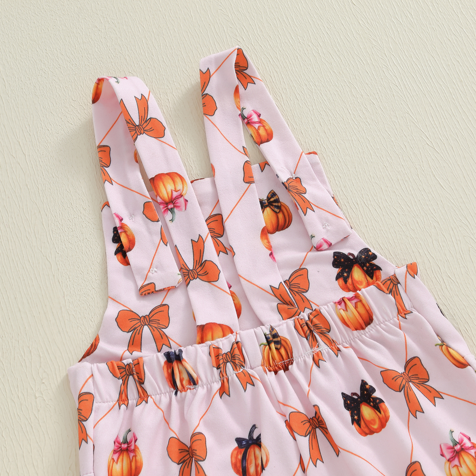 Toddler Girls Pumpkin Bow Flare Overalls Romper Jumpsuit - Image 6