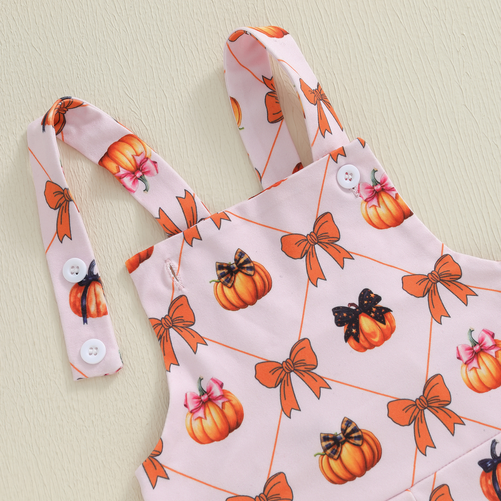 Toddler Girls Pumpkin Bow Flare Overalls Romper Jumpsuit - Image 3